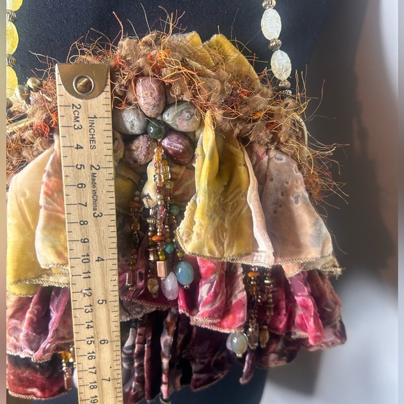 Mary Frances Vintage Beautiful BOHO Velvet Stone Bag Beaded - Picture 7 of 14